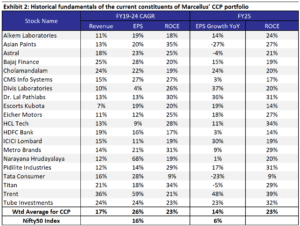 Historical fundamentals of the current constituents of CCP Portfolio
