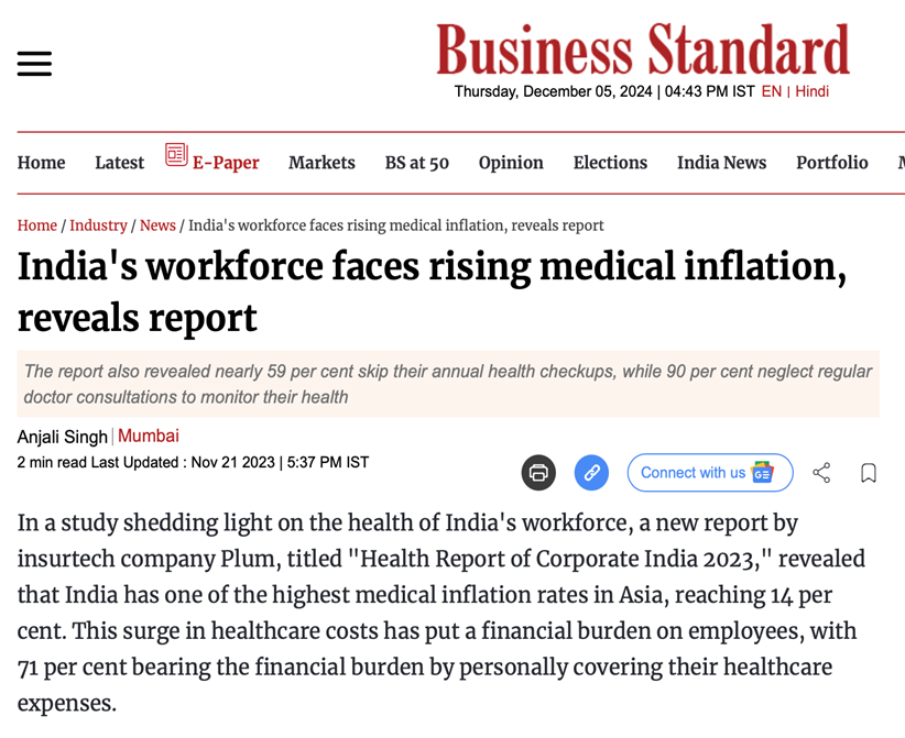 India's workforce faces rising medical inflation