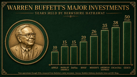 Warren Buffett's Major Investments along with holding period in years