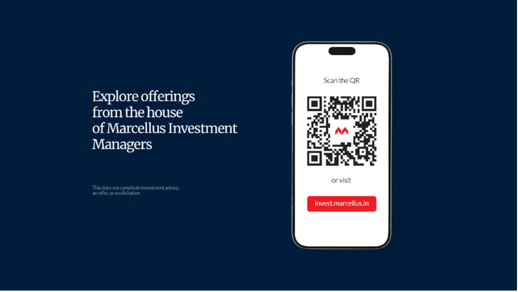 Marcellus graphic with a QR code and link to invest.marcellus.in for exploring its investment offerings